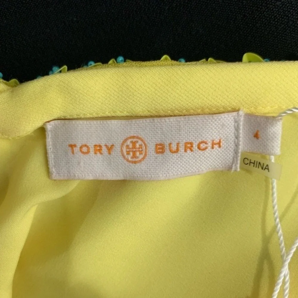 Tory Burch Yellow Portia Beaded V-Neck Sleeveless Sheath Dress NWT Sz 4